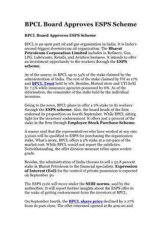 bpcl board approves esps scheme