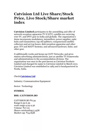 catvision ltd live share stock price live stock