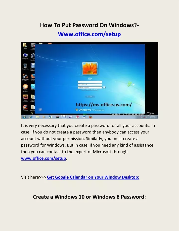 how to put password on windows www office
