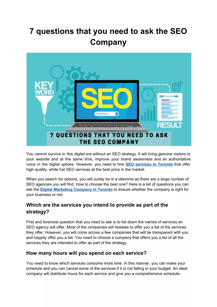 7 questions that you need to ask the seo company