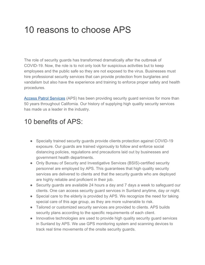 10 reasons to choose aps