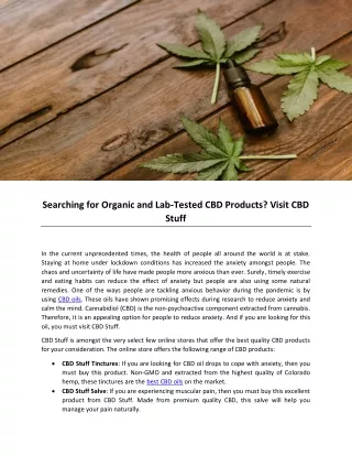 Searching for Organic and Lab-Tested CBD Products? Visit CBD Stuff