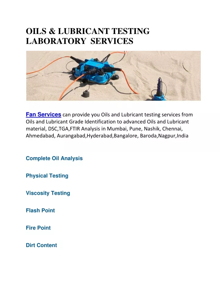 oils lubricant testing laboratory services