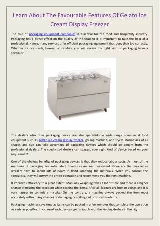 Learn About The Favourable Features Of Gelato Ice Cream Display Freezer