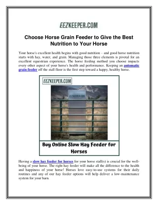 Choose Horse Grain Feeder to Give the Best Nutrition to Your Horse