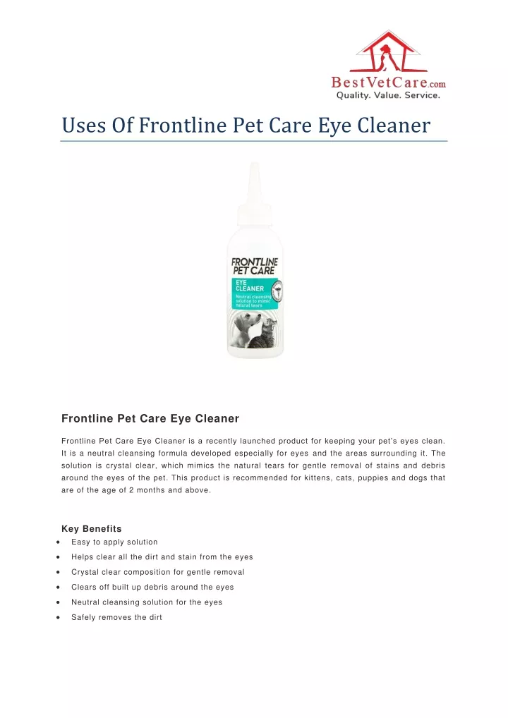 uses of frontline pet care eye cleaner