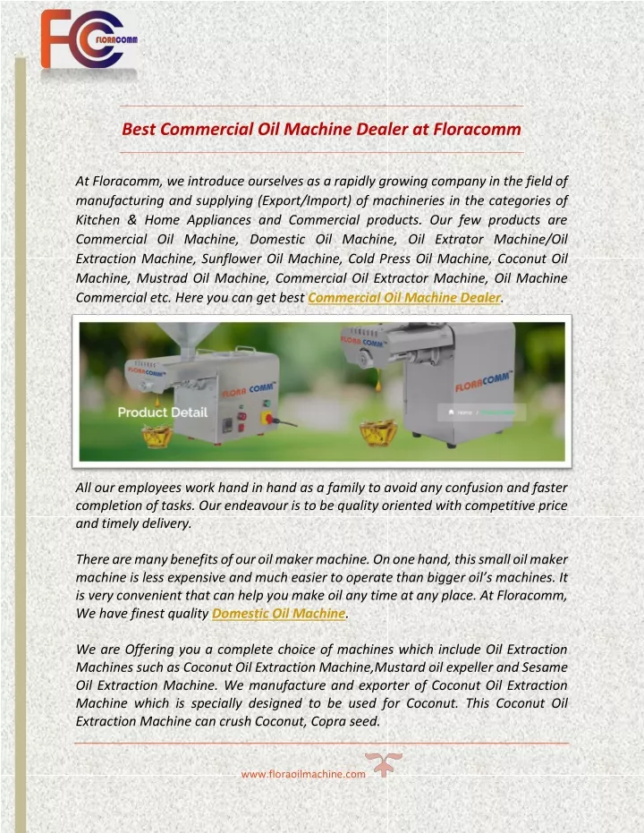 best commercial oil machine dealer at floracomm