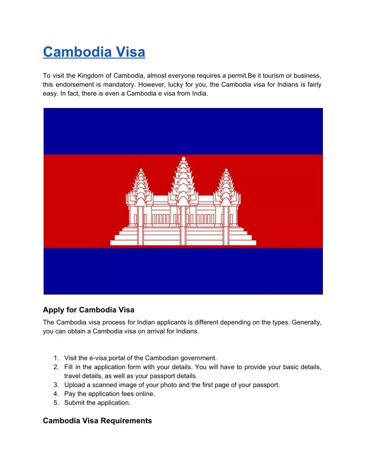 cambodia visa to visit the kingdom of cambodia