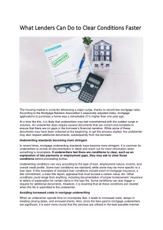 what lenders can do to clear conditions faster