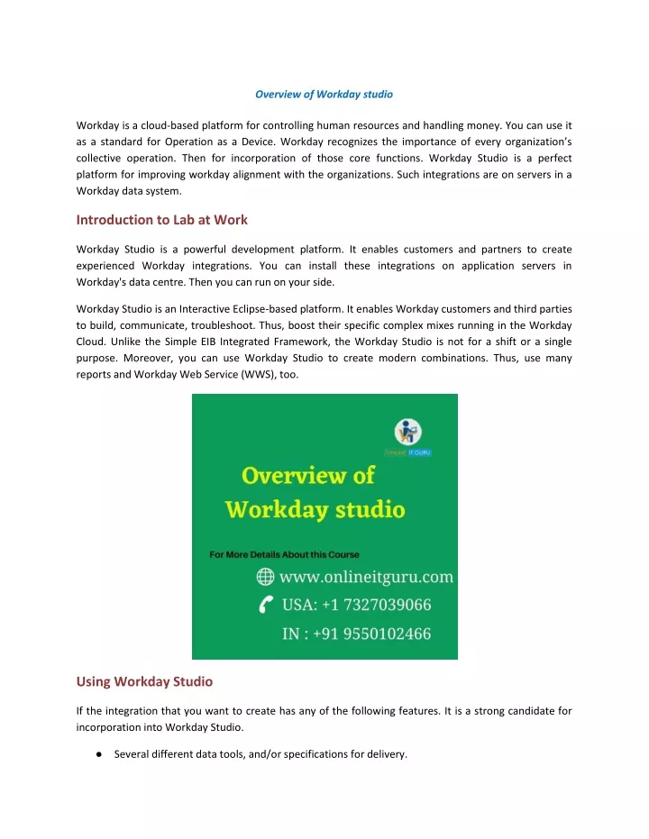 overview of workday studio