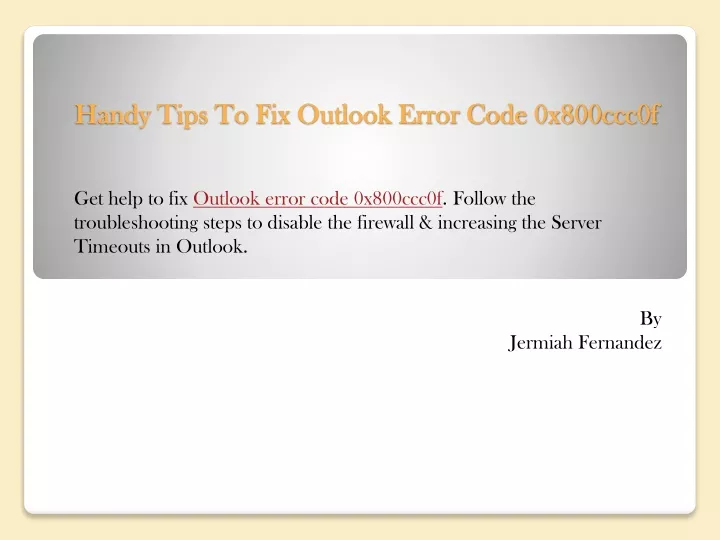 handy tips to fix outlook error code 0x800ccc0f