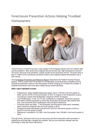 foreclosure prevention actions helping troubled