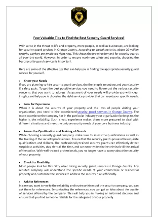 few valuable tips to find the best security guard