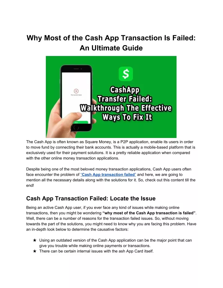 why most of the cash app transaction is failed