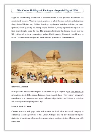 Nile Cruise Holidays & Packages - Imperial Egypt 2020