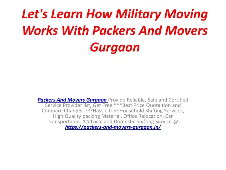let s learn how military moving works with packers and movers gurgaon