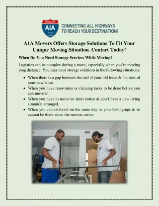 A1A Movers Offers Storage Solutions To Fit Your Unique Moving Situation. Contact Today!