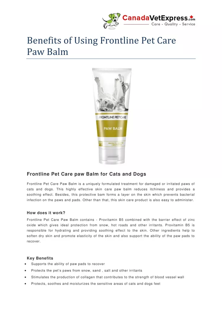 benefits of using frontline pet care paw balm