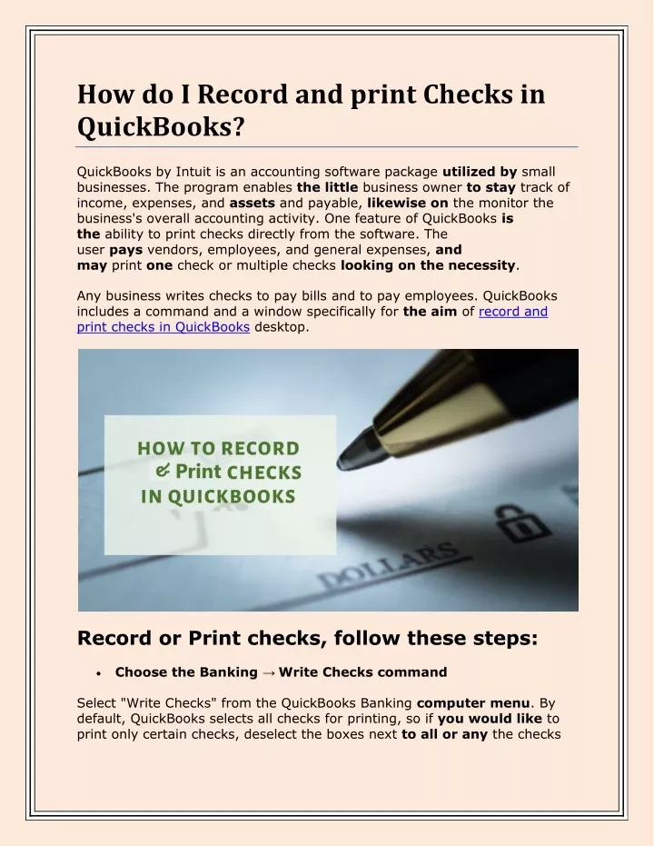 how do i record and print checks in quickbooks