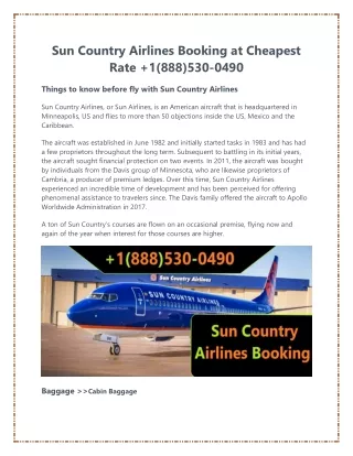 Sun Country Airlines Reservations Phone Number  1(888)530-0490