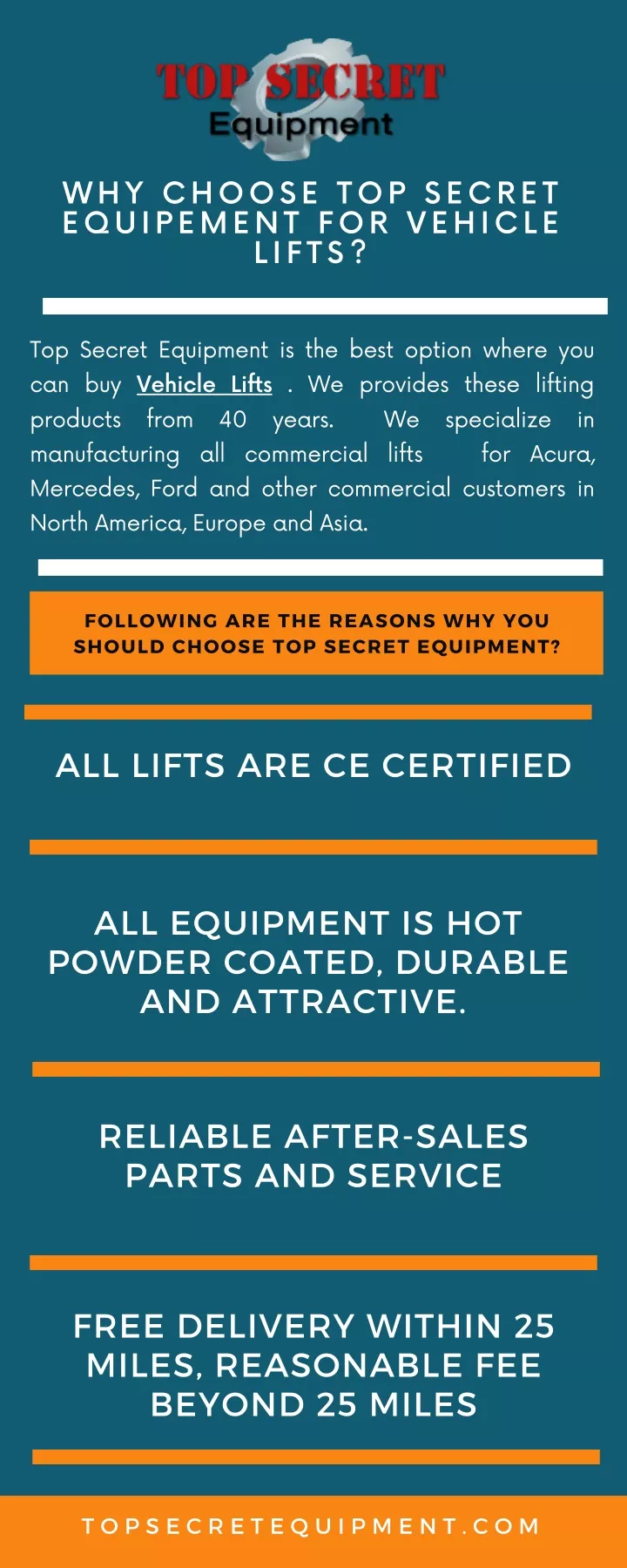 why choose top secret equipement for vehicle lifts