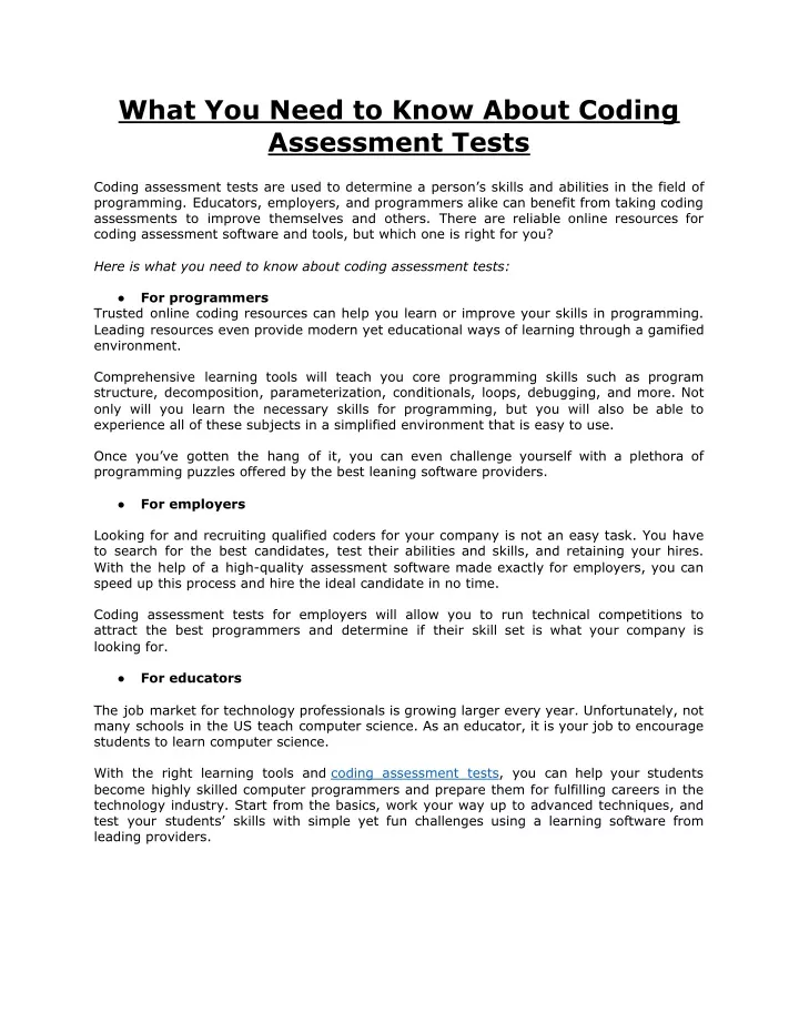 what you need to know about coding assessment