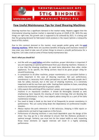 Few Useful Maintenance Tips for Used Shearing Machines