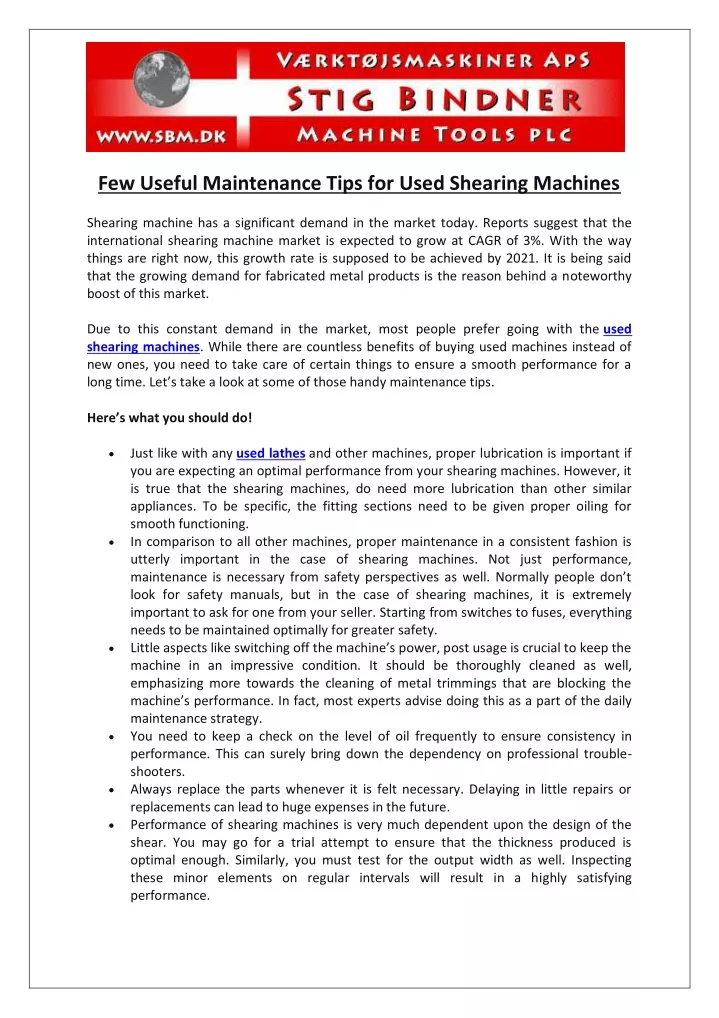few useful maintenance tips for used shearing