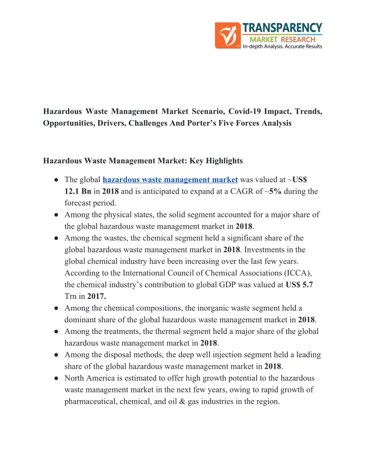 hazardous waste management market scenario covid