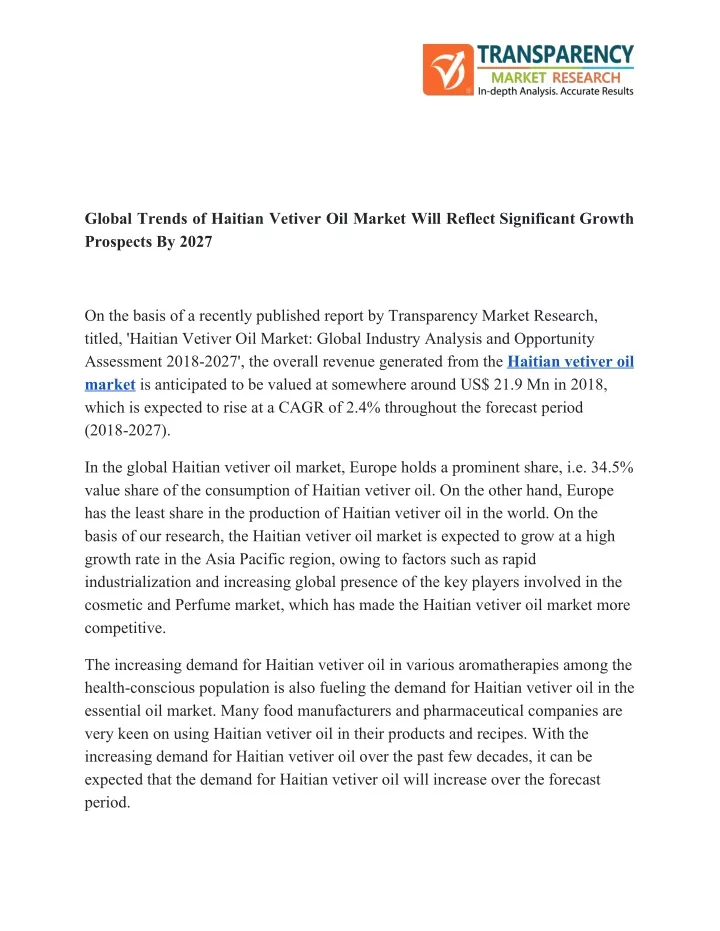 global trends of haitian vetiver oil market will
