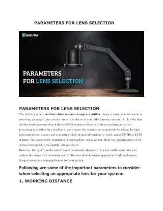 parameters for lens selection