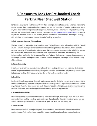 Reasons to Look for Pre-booked Coach Parking Near Shadwell Station