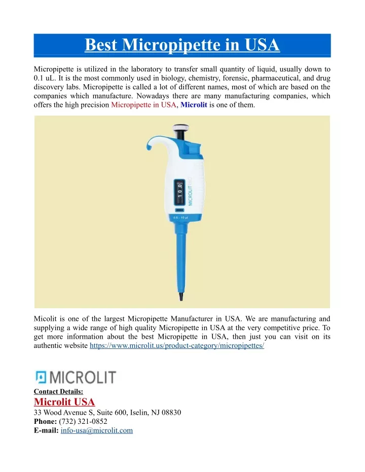 best micropipette in usa