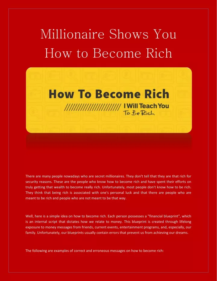 millionaire shows you how to become rich