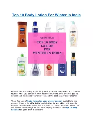 Top 10 Body Lotion For Winter