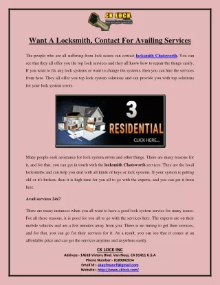 want a locksmith contact for availing services