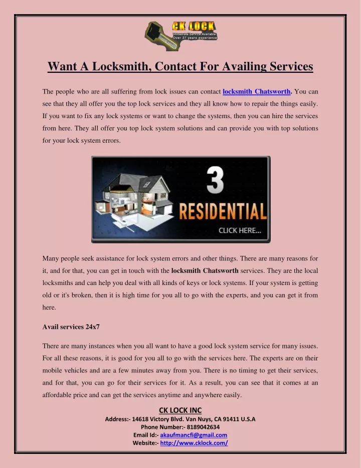 want a locksmith contact for availing services
