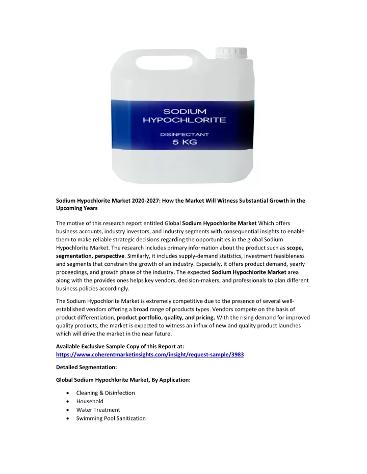 sodium hypochlorite market 2020 2027