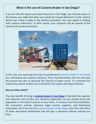 what is the use of customs broker in san diego