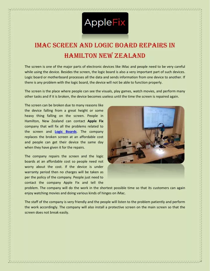 imac screen and logic board repairs in hamilton