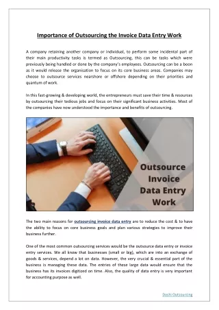 Importance of Outsourcing the Invoice Data Entry Work