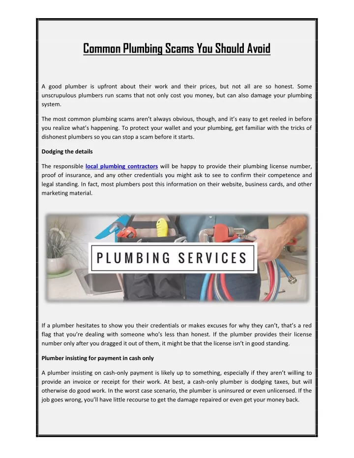 common plumbing scams you should avoid