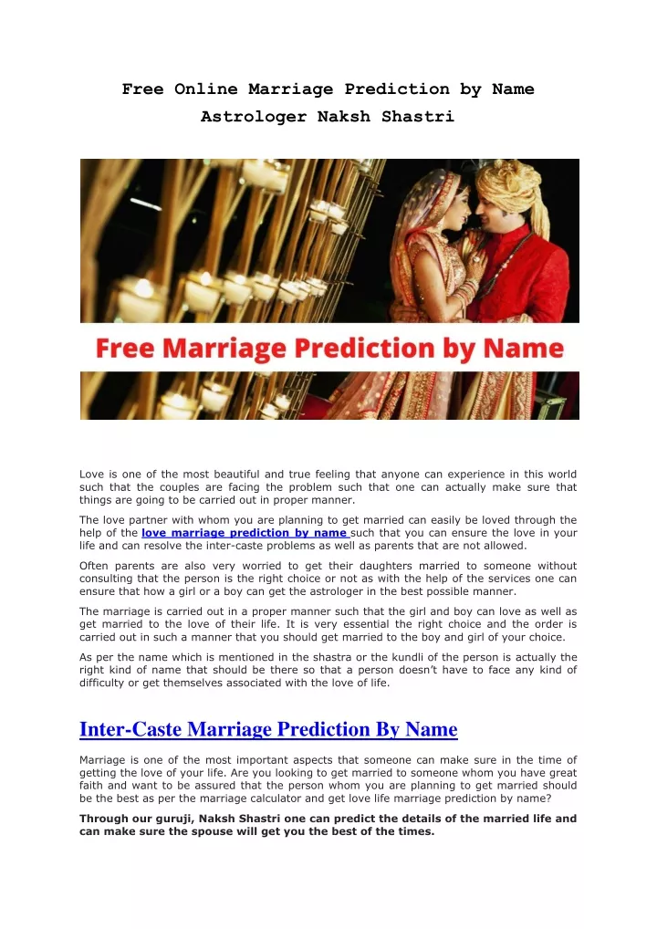 free online marriage prediction by name