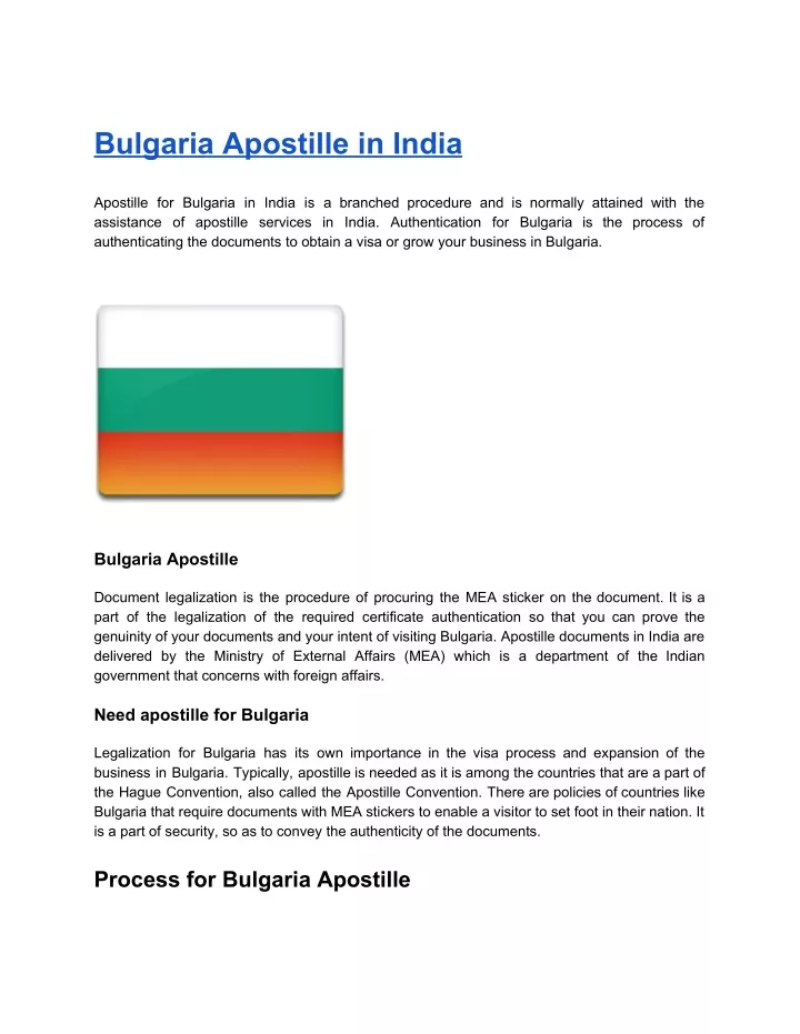 bulgaria apostille in india