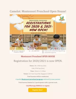 Camelot: Montessori Preschool Open House