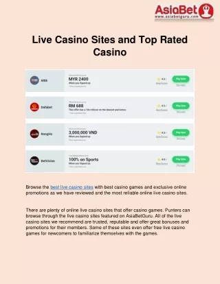 live casino sites and top rated casino