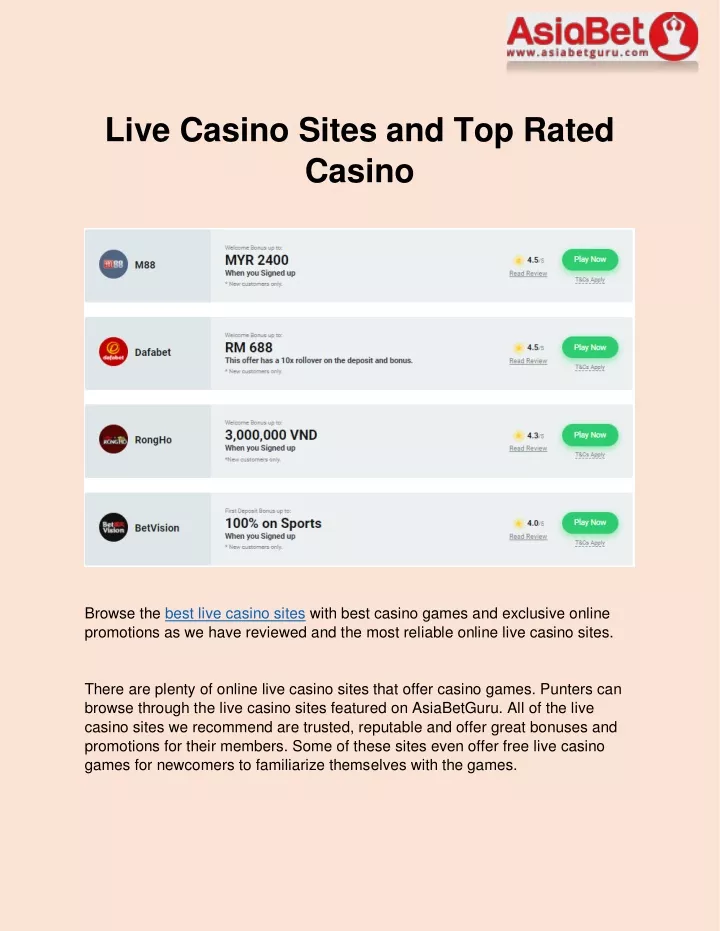 live casino sites and top rated casino