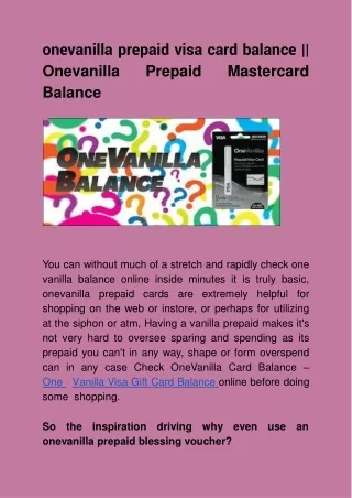 Onevanilla prepaid visa card balance || Onevanilla Prepaid Mastercard Balance