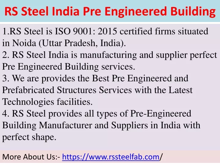 rs steel india pre engineered building