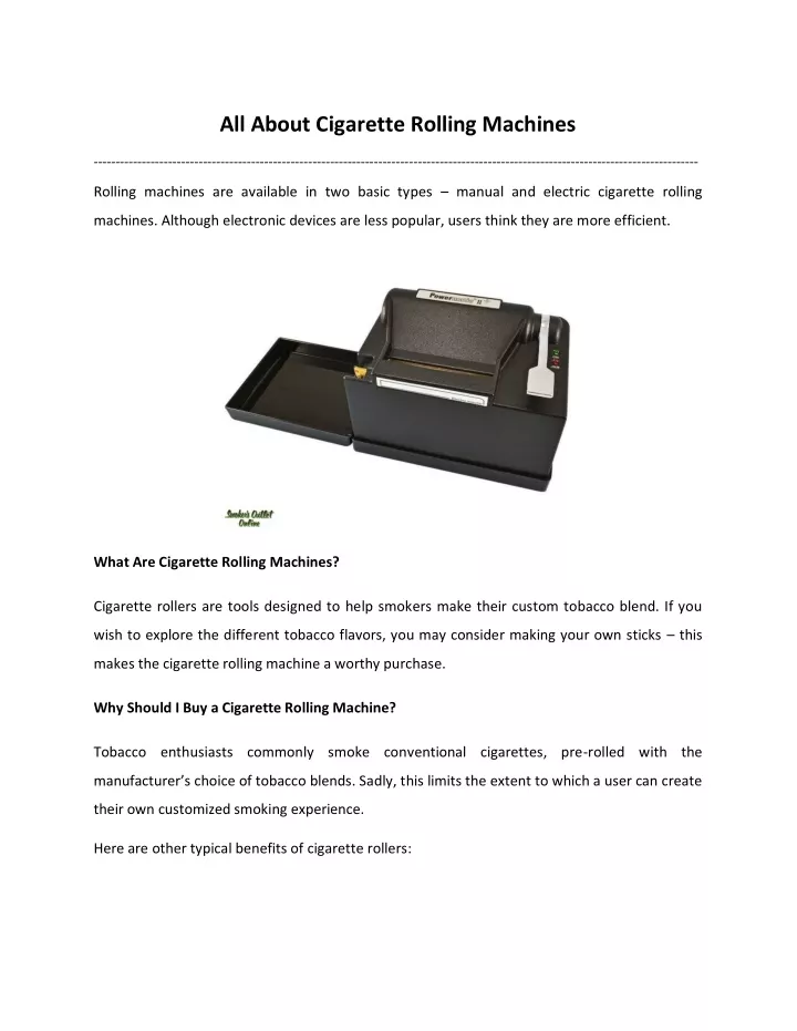 all about cigarette rolling machines